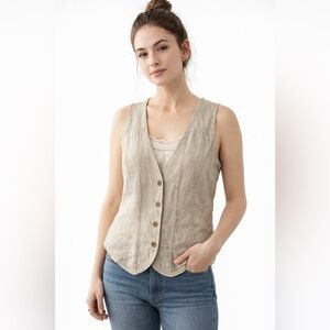 Coldwater Creek Boho Linen Button Front Vest Neutral Cottagecore Layering Top